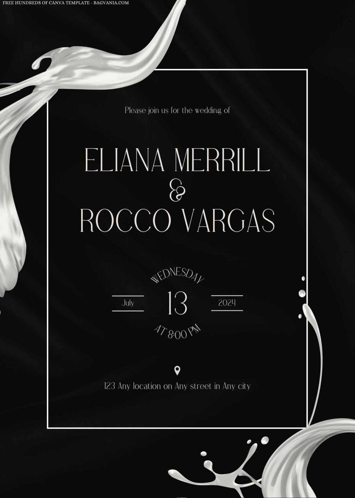Free Editable Black Silk White Splashing Wedding Invitation