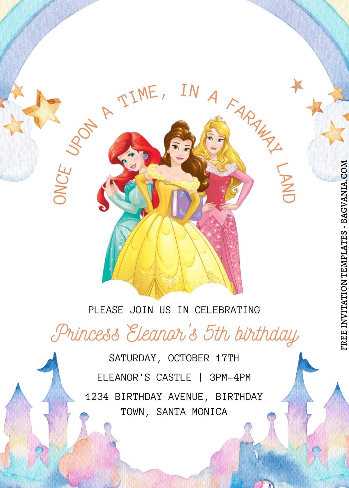 11+ Fairy Tale Disney Princess Castle Canva Birthday Invitation Templates with Princess Aurorra