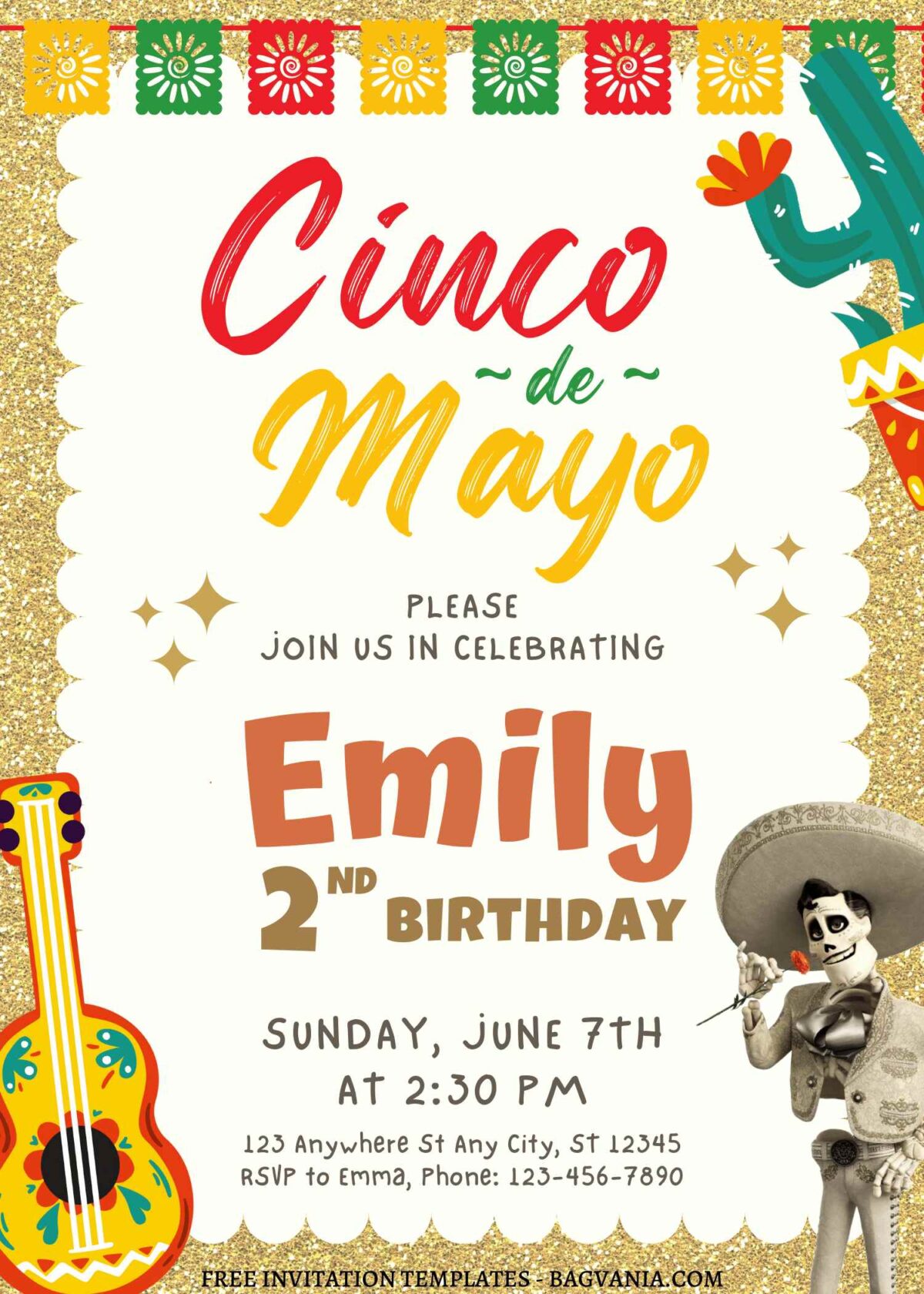 10+ Mexican Disney Coco Fiesta Canva Birthday Invitation Templates with Mexican Guitar