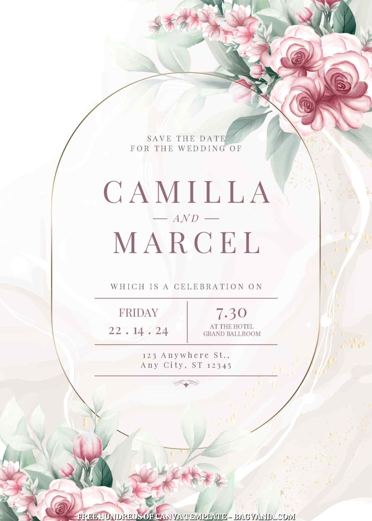 Free Editable Pink Flower Bouqet And Cream Background Wedding Invitations