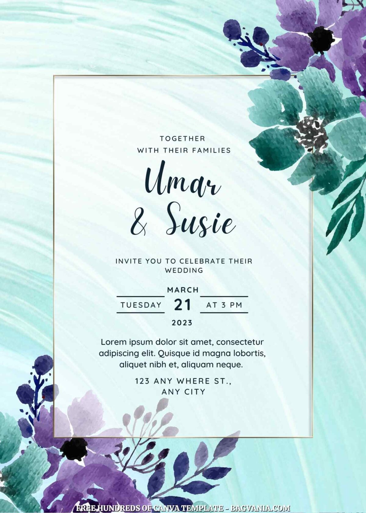 Free Editable Tosca Purple Floral Wedding Invitation