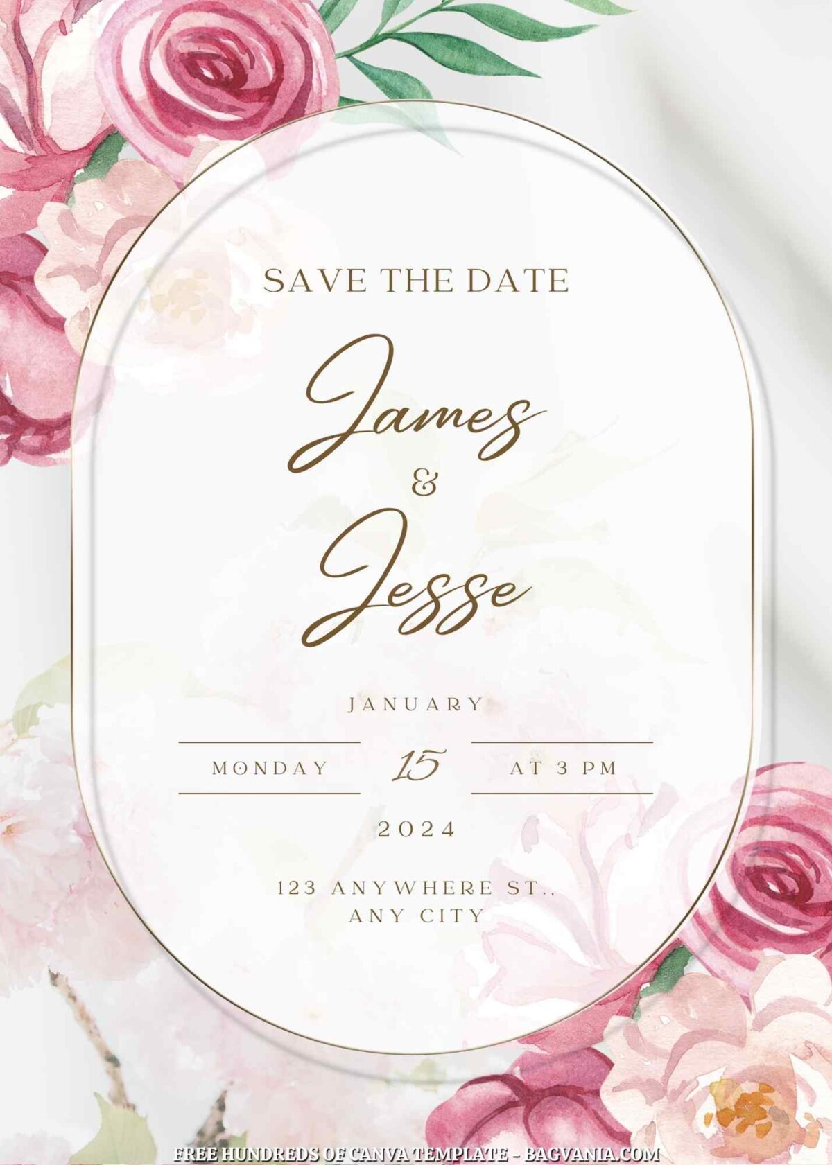 Free Editable Pink Bouquet Floral Arrangement Wedding Invitation