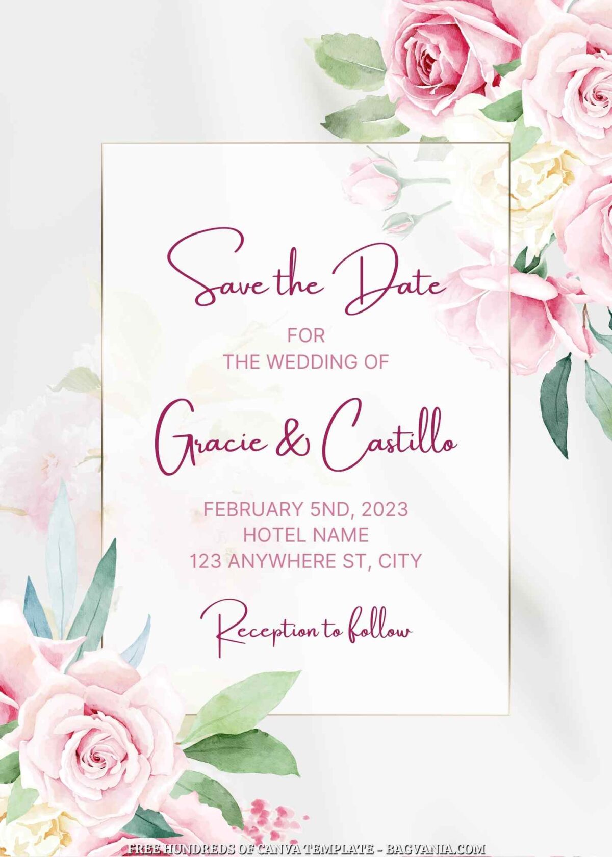 Free Editable Bouquet Rose Flower Wedding Invitation