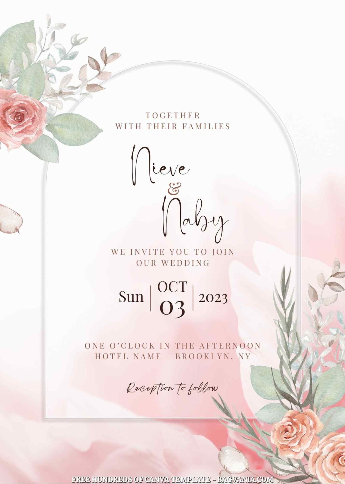 Free Editable Watercolor Blush Floral Wedding Invitation