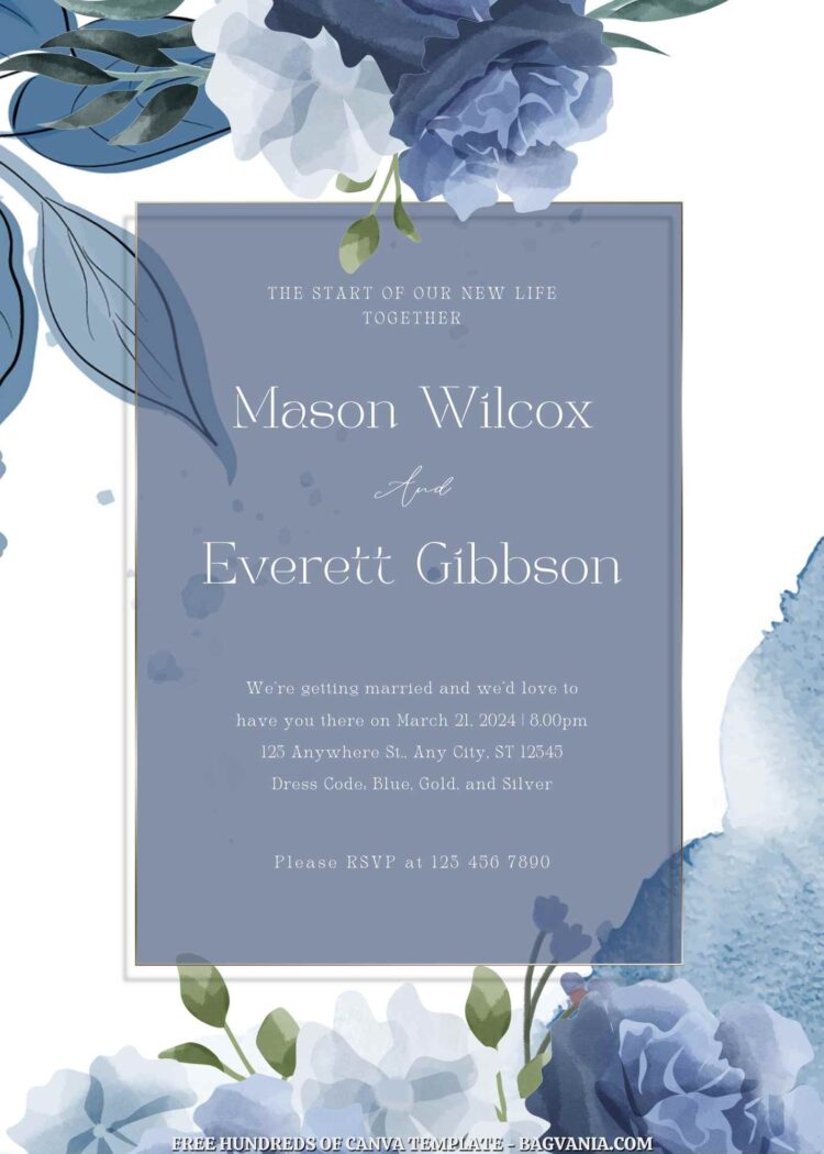 18+ Blue Floral Bouquet Canva Wedding Invitation Templates 