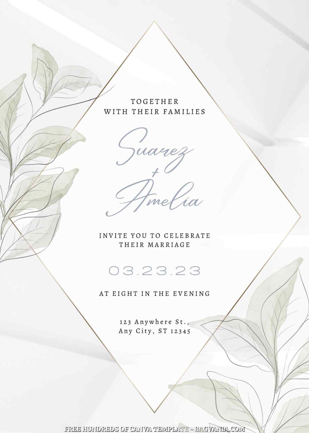 Free Editable Watercolor Floral Branch Wedding Invitation