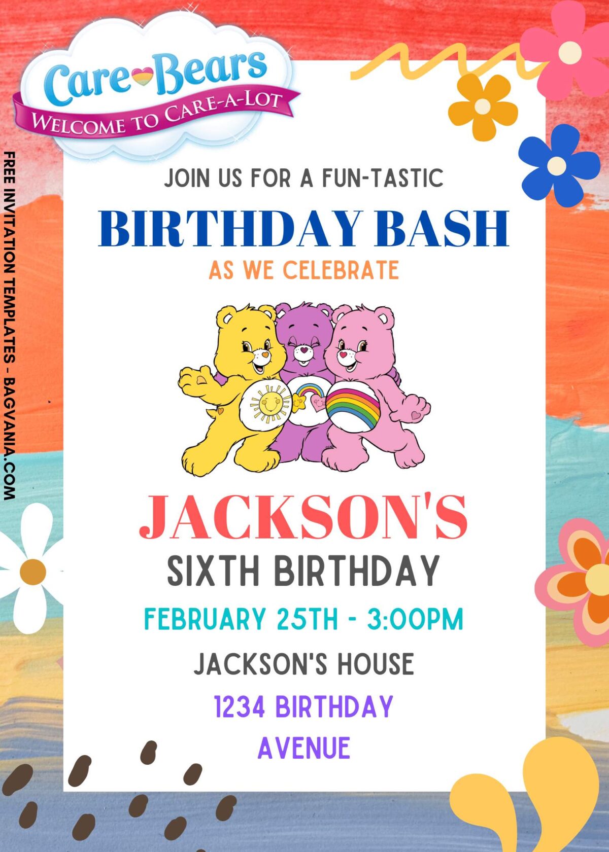 7+ Joyful Care Bears Canva Birthday Invitation Templates with Care A Lot bear