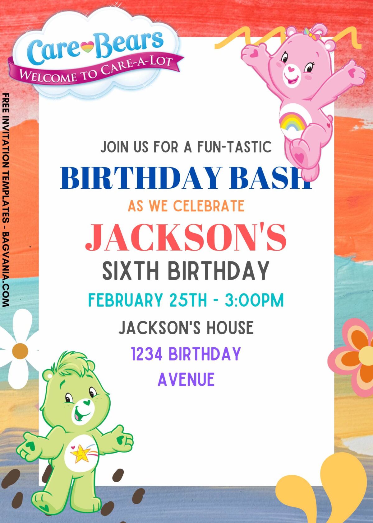 7+ Joyful Care Bears Canva Birthday Invitation Templates with cute wording