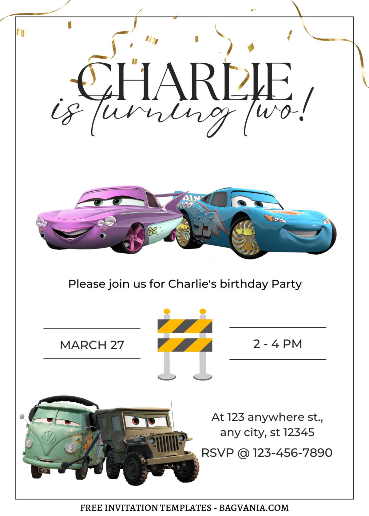 8+ Glorious Disney Cars Canva Birthday Invitation Templates  with Sally Carerra