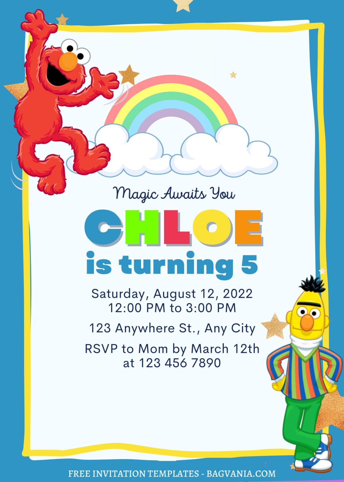 8+ Sesame Street Canva Birthday Invitation Templates For Preschooler with pastel rainbow