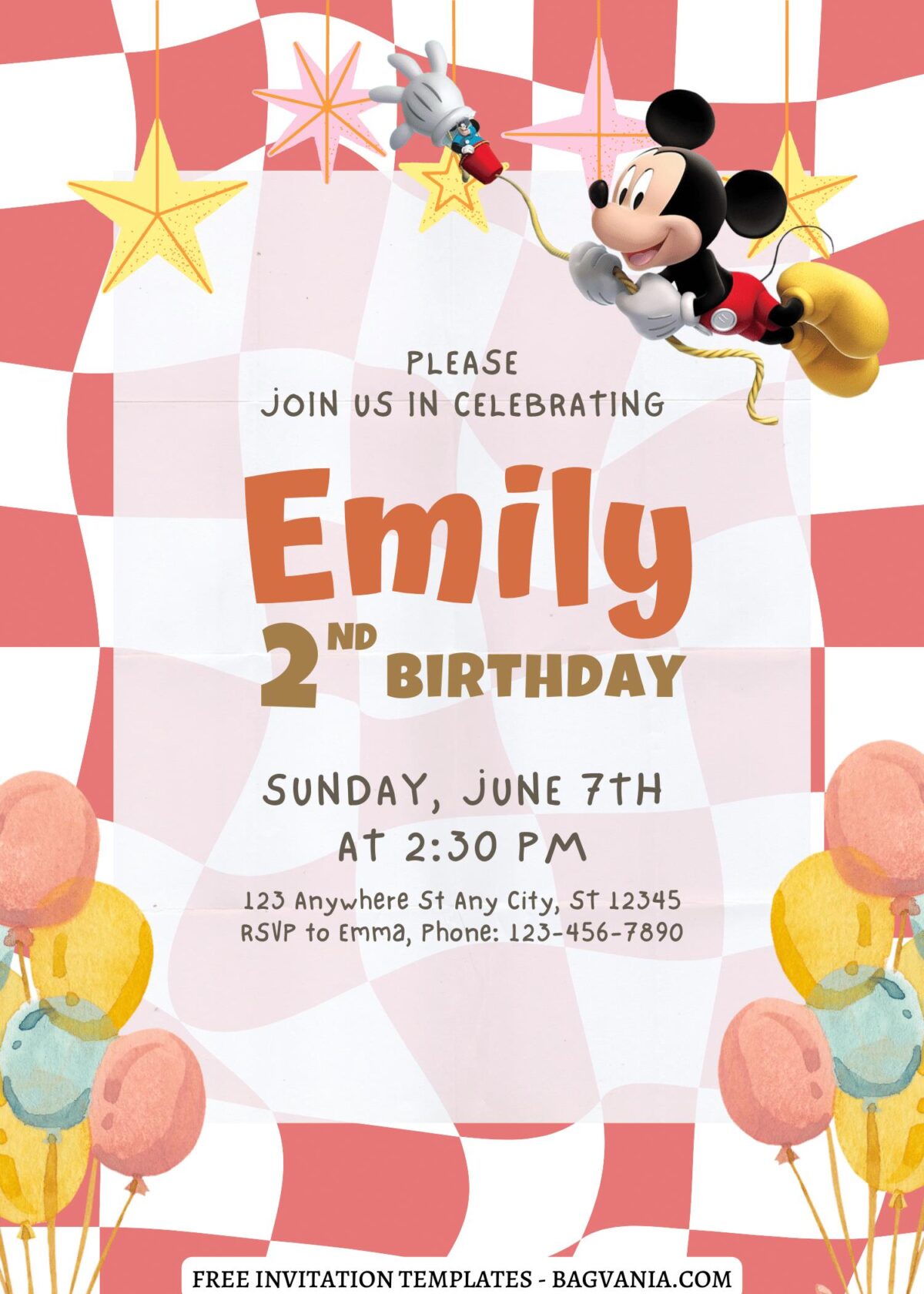 10+ Bright & Cheery Mickey Mouse Clubhouse Canva Birthday Invitation with flying Mickey Mouse