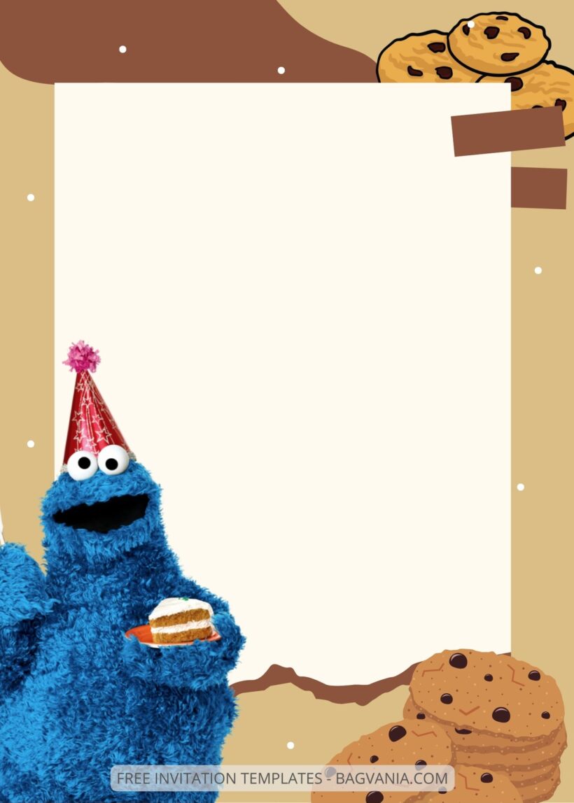 Blank Munching Cookie Monster Canva Birthday Invitation Templates Three
