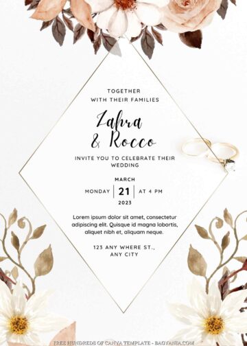 22+ Elegant White Brown Floral Canva Wedding Invitation Templates ...