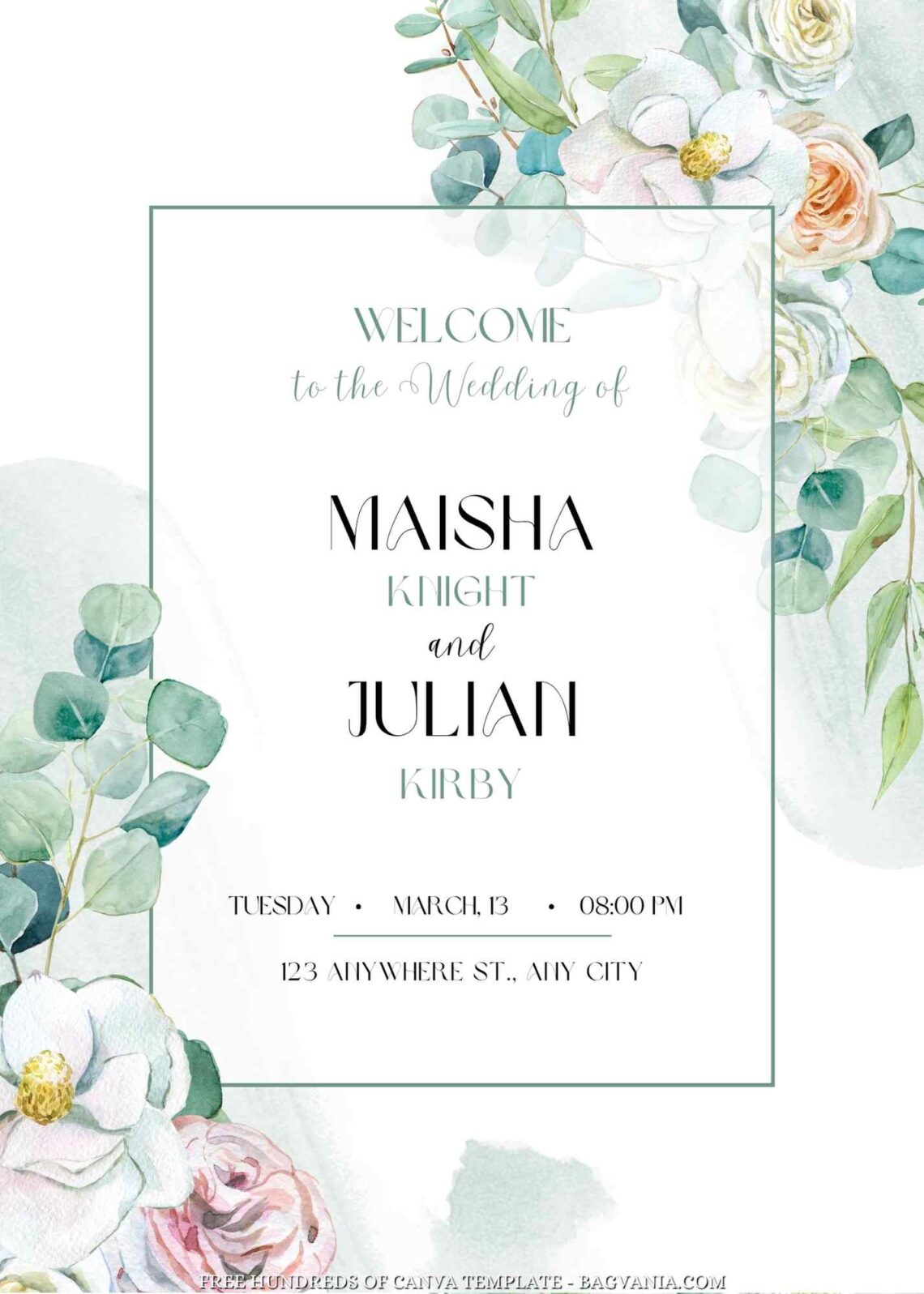 22+ White Green Pastel Floral Canva Wedding Invitation Templates | FREE ...