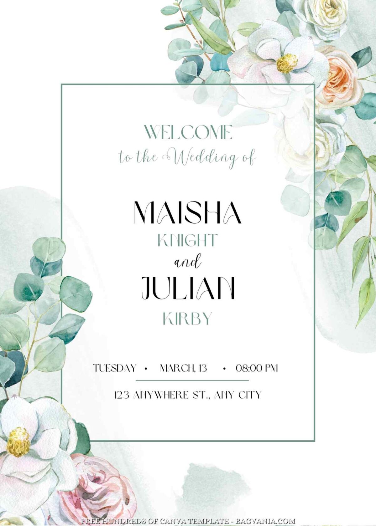 Free Editable White Green Pastel Floral Wedding Invitation