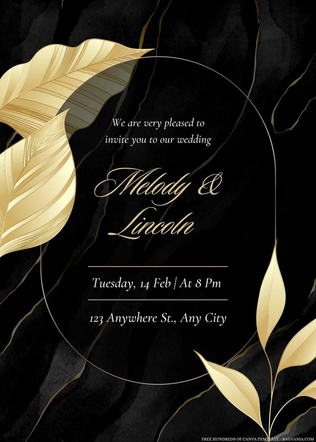 Free Editable Gold Elegant Leaf Wedding Invitation