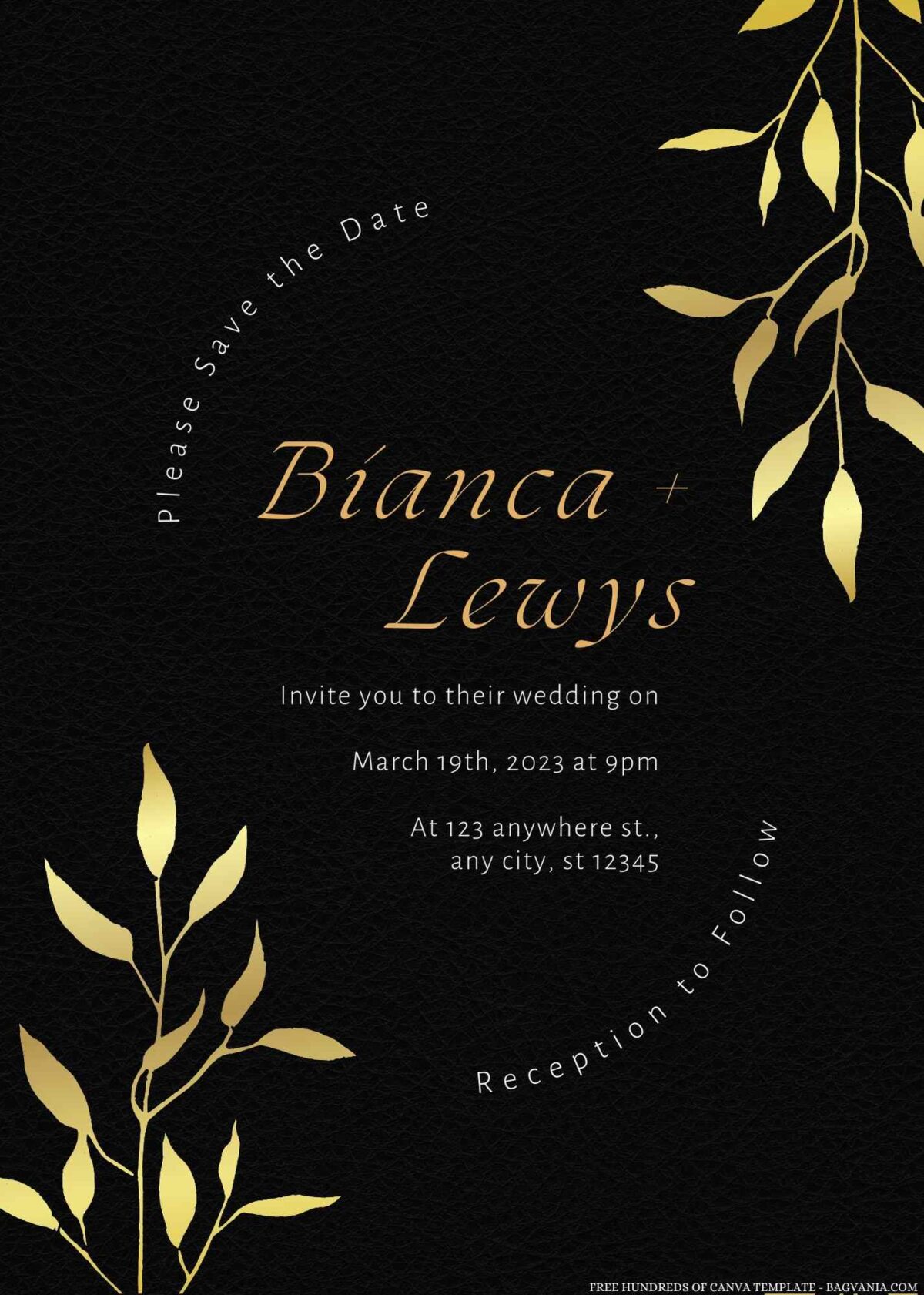 Free Editable Gold Floral Branch Wedding Invitation
