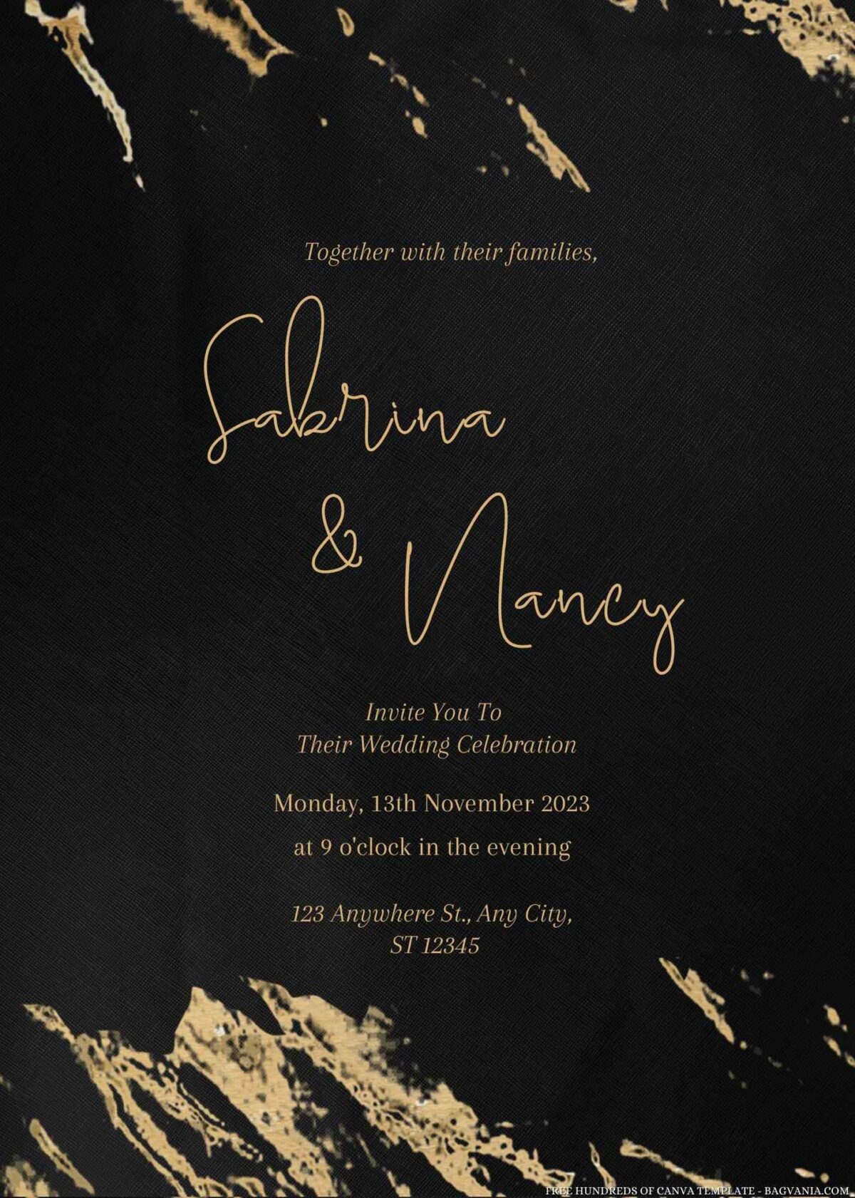 Free Editable Shiny Gold Foil Marble Wedding Invitation
