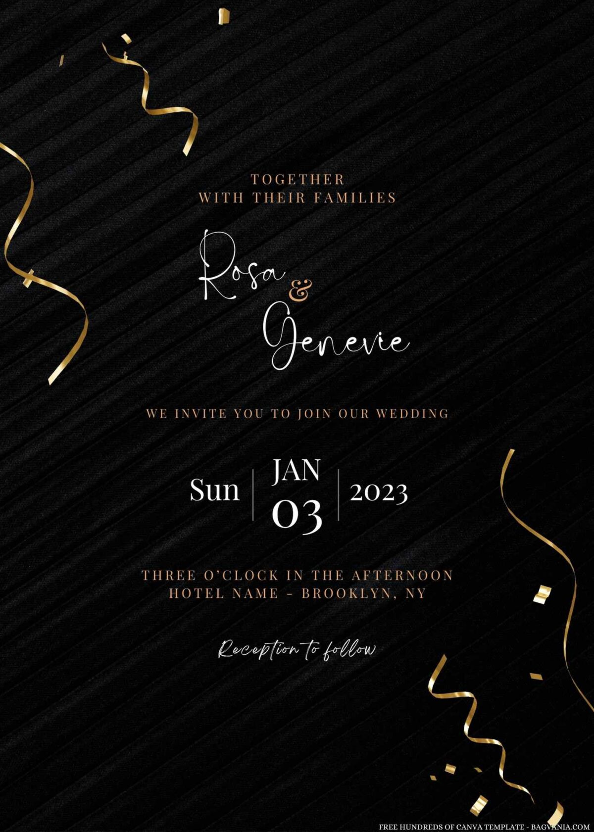 Free Editable Floating Gold Confetti Wedding Invitation