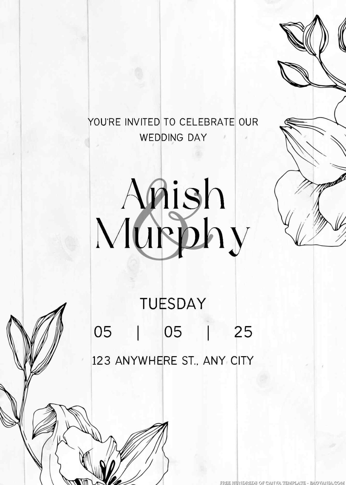 Free Editable Line Orchid Floral Wedding Invitation