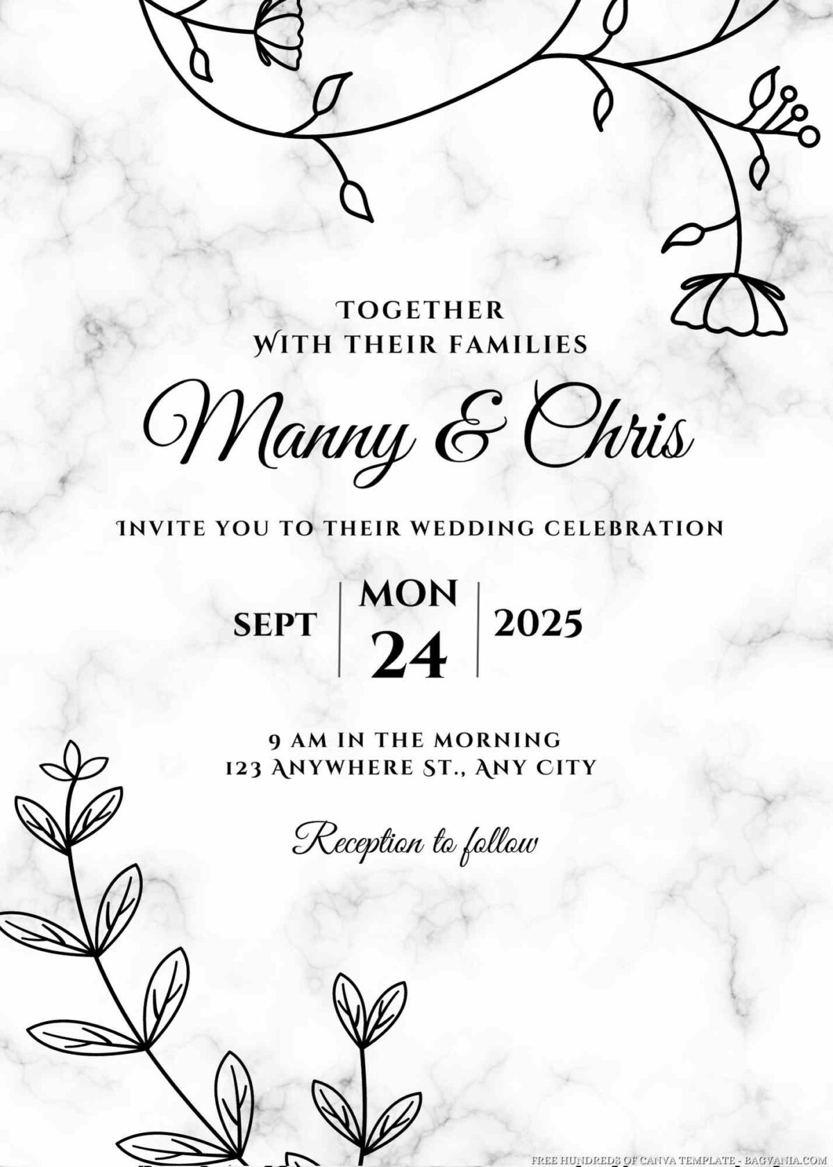 Free Editable Tropical White Marble Wedding Invitation