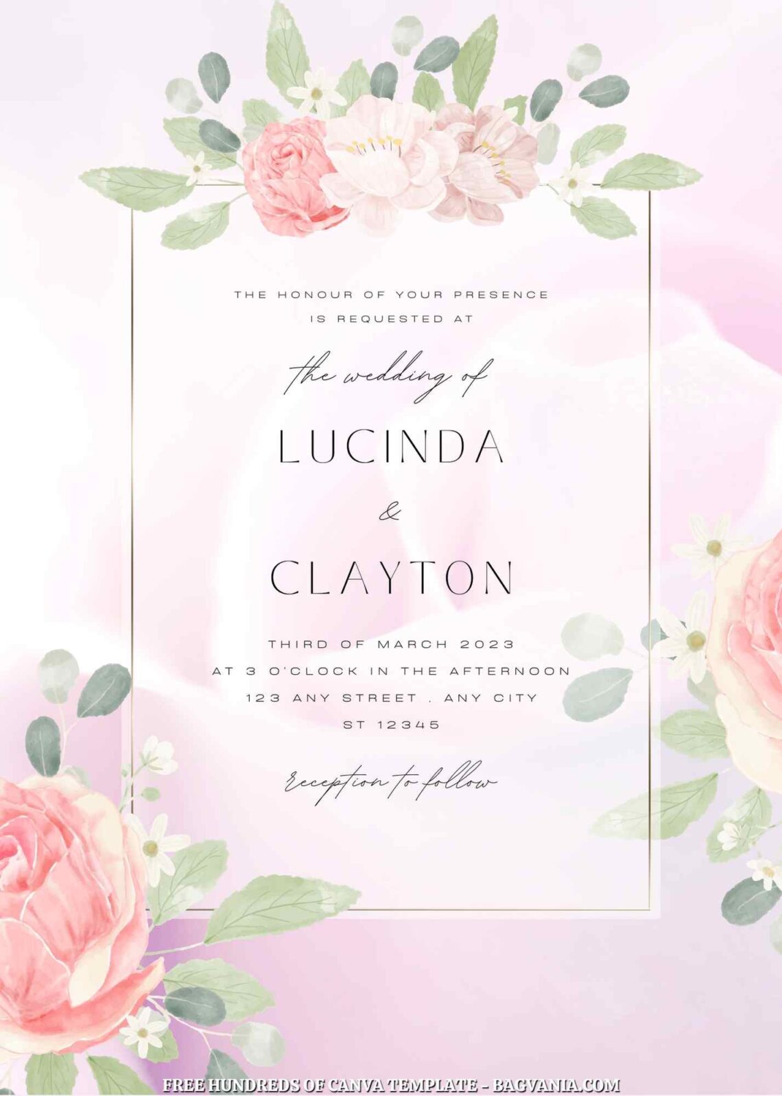 16+ Pink Rose Peony Canva Wedding Invitation Templates | FREE Printable ...
