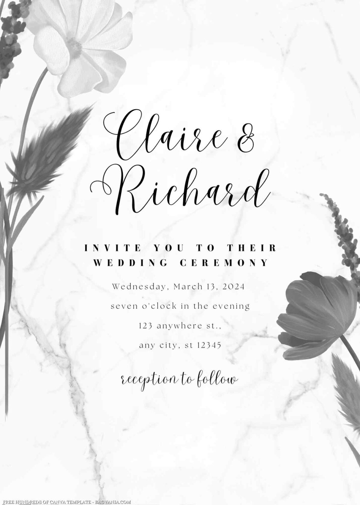 Free Editable Purple Delicated Floral Wedding Invitation