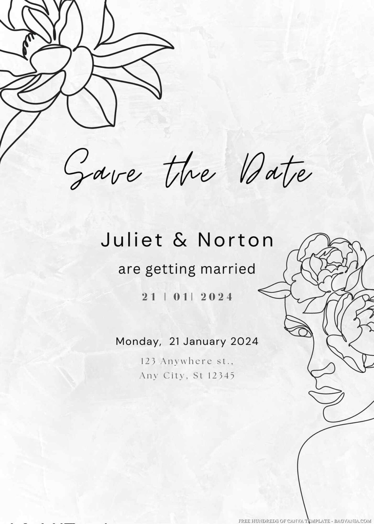 Free Editable White Hand Drawn Flower Wedding Invitation