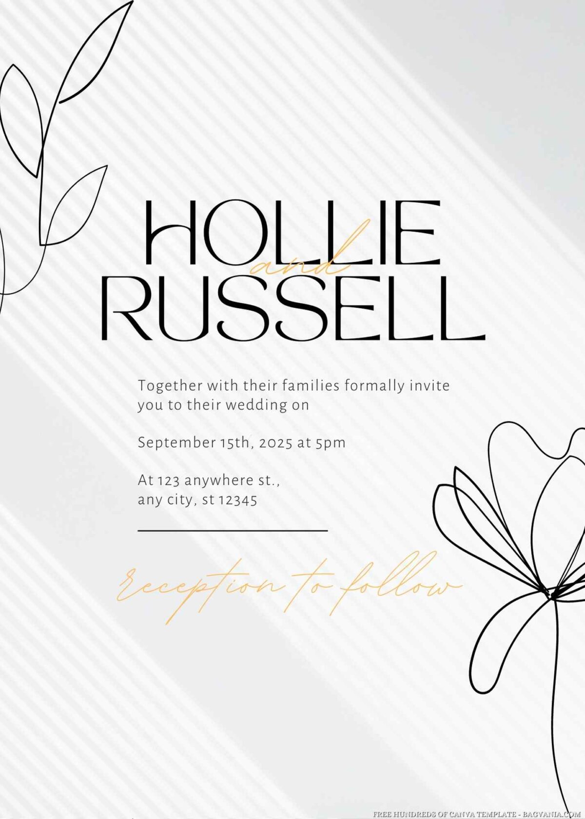Free Editable White Abstract Floral Line Wedding Invitation