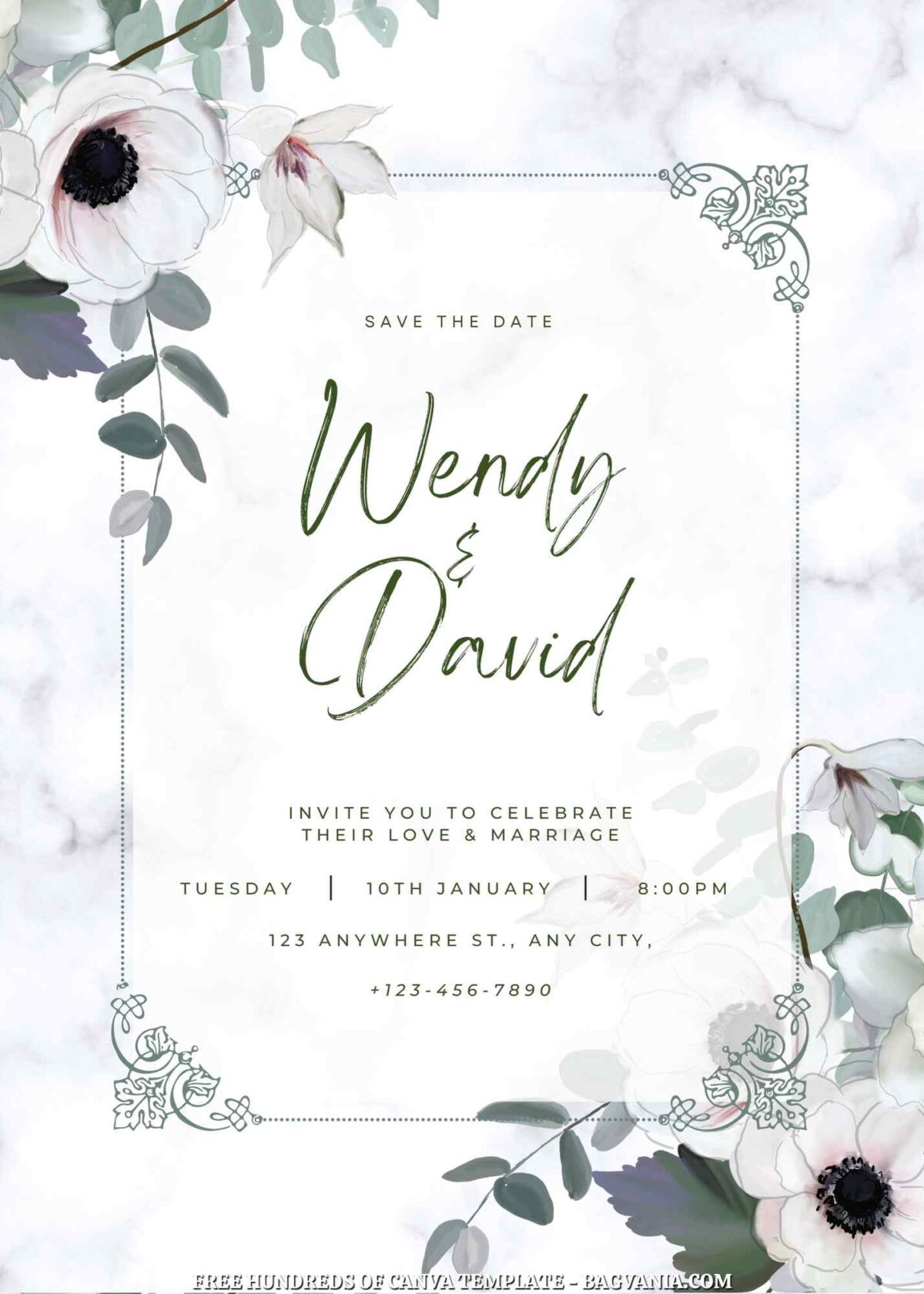 Free Editable White Flower Bouquet Wedding Invitations