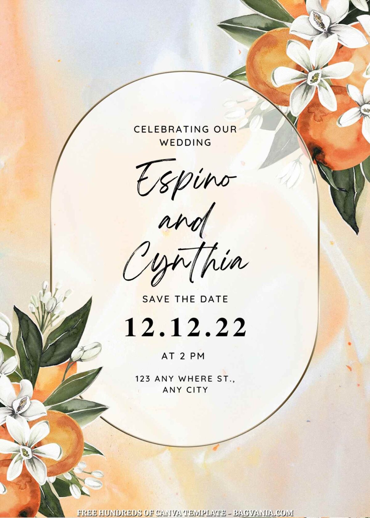 Free Editable Orange Blossom Floral Wedding Invitation
