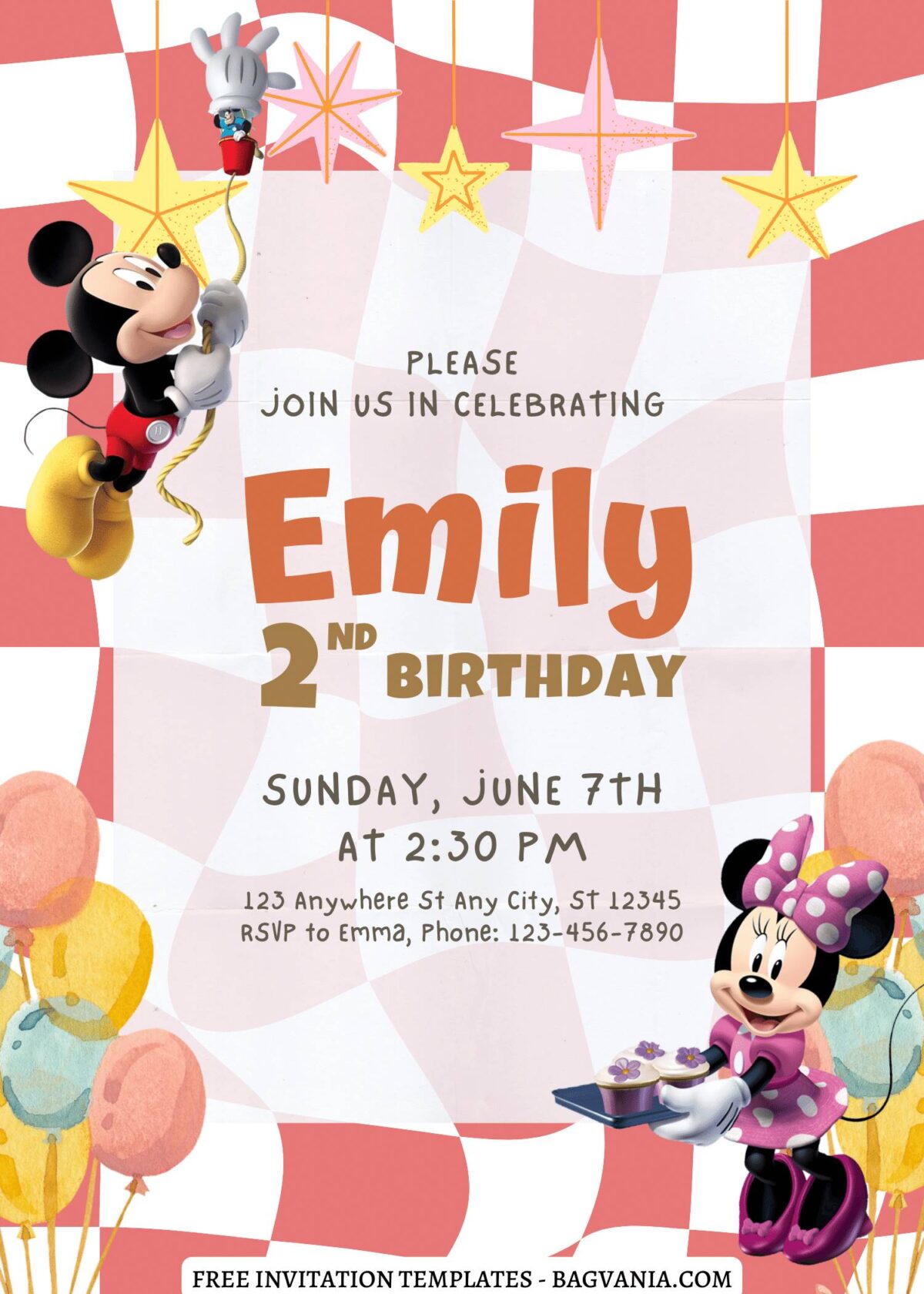 10+ Bright & Cheery Mickey Mouse Clubhouse Canva Birthday Invitation with adorable Minnie's serving yummy cupcakes