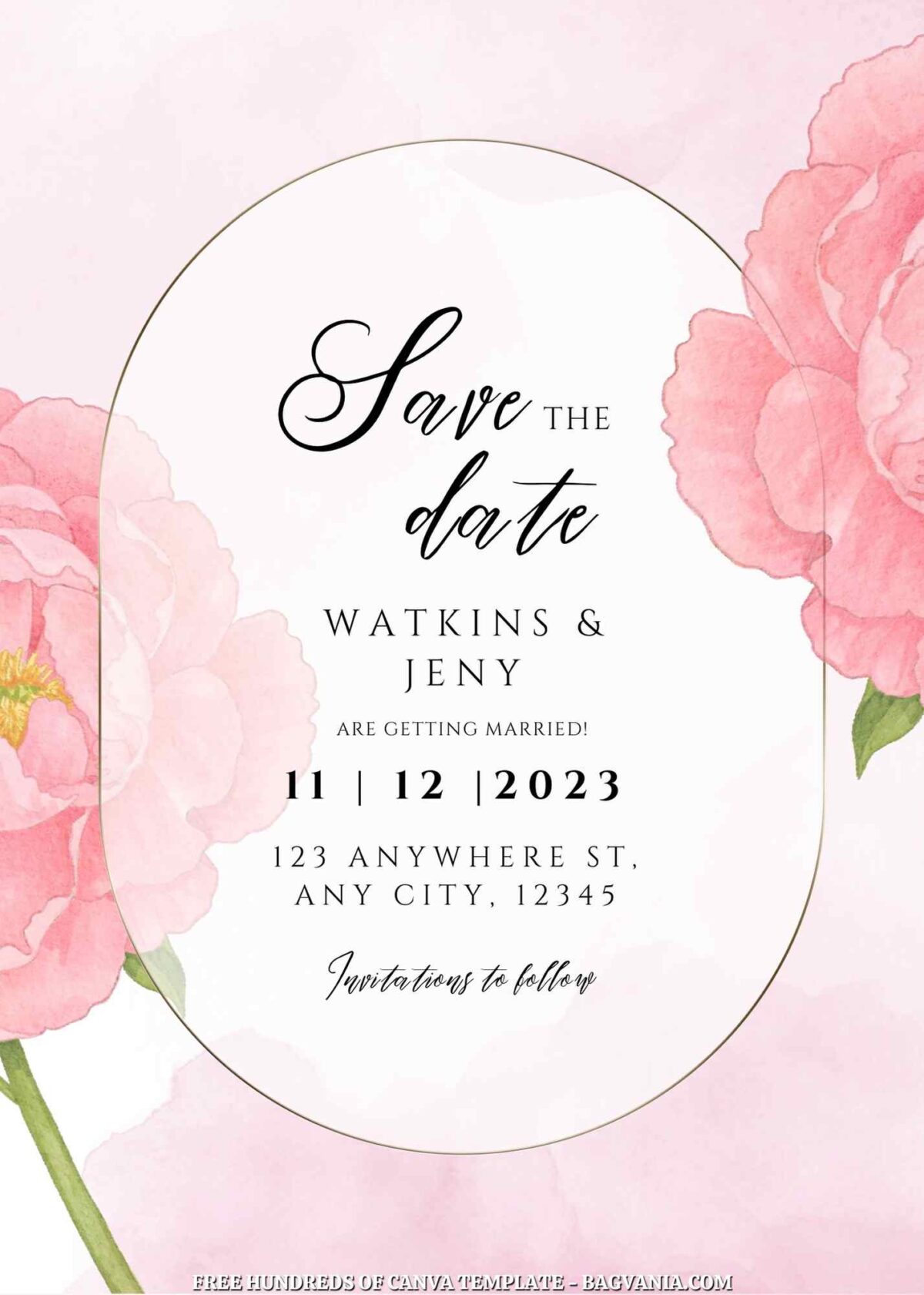 Free Editable Pink Peony Floral Wedding Invitation