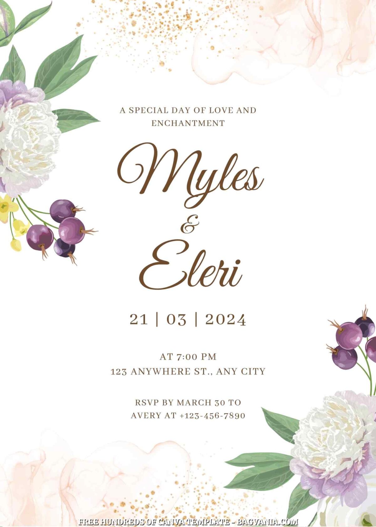 Free Editable White Center Black Floral Wedding Invitation