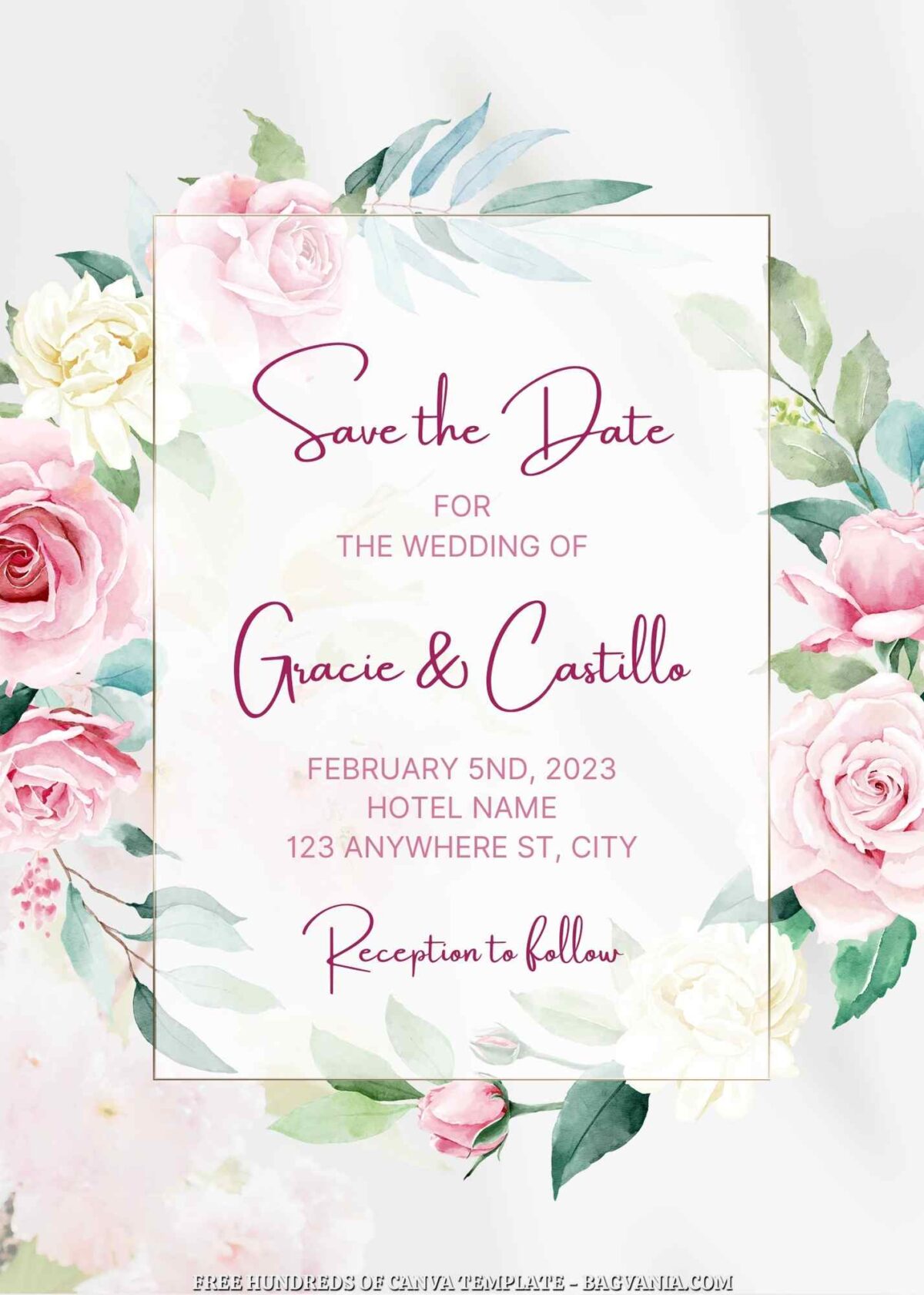 Free Editable Bouquet Rose Flower Wedding Invitation