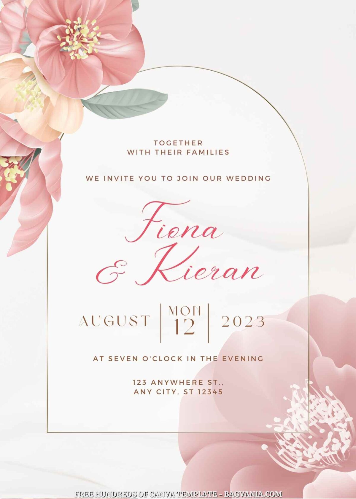 Free Editable Japanese Quince Flower Wedding Invitation