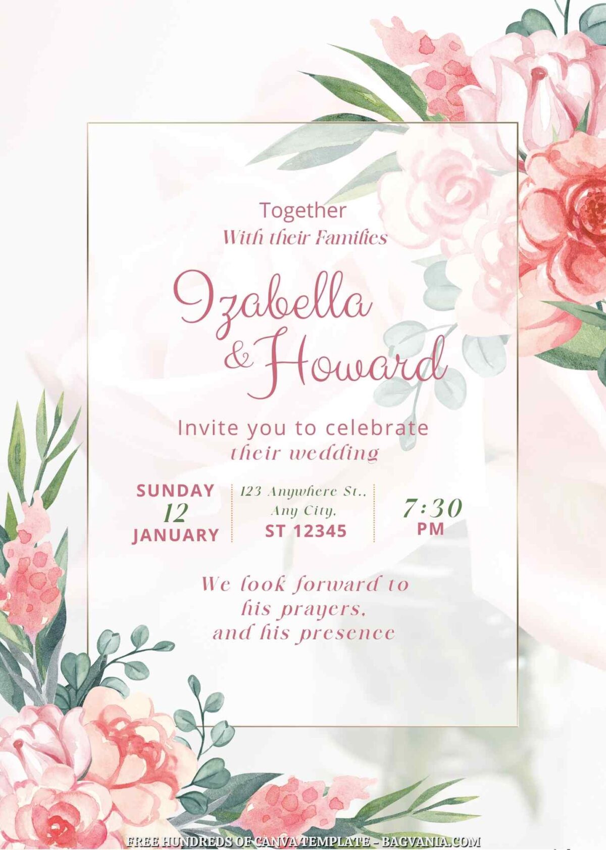 Free Editable Summer Floral Arrangement Wedding Invitation