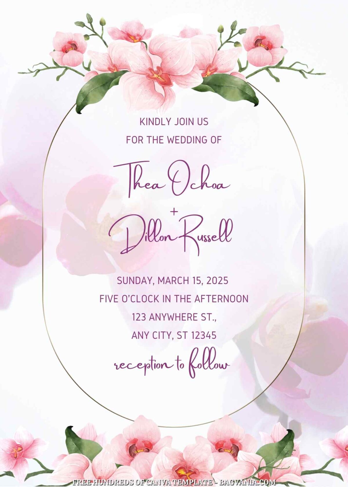 Free Editable Pink Orchid Floral Wedding Invitation