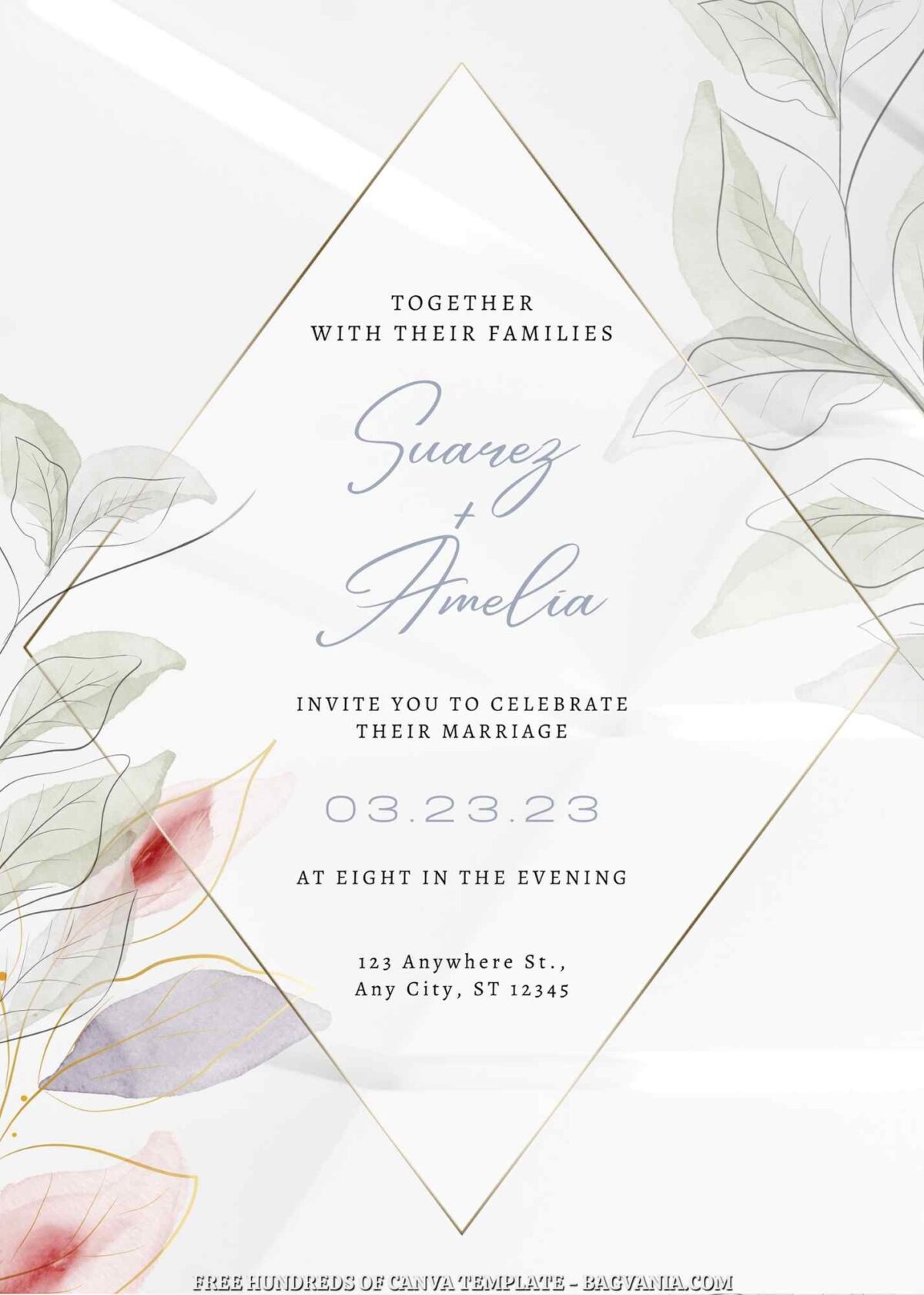 Free Editable Watercolor Floral Branch Wedding Invitation