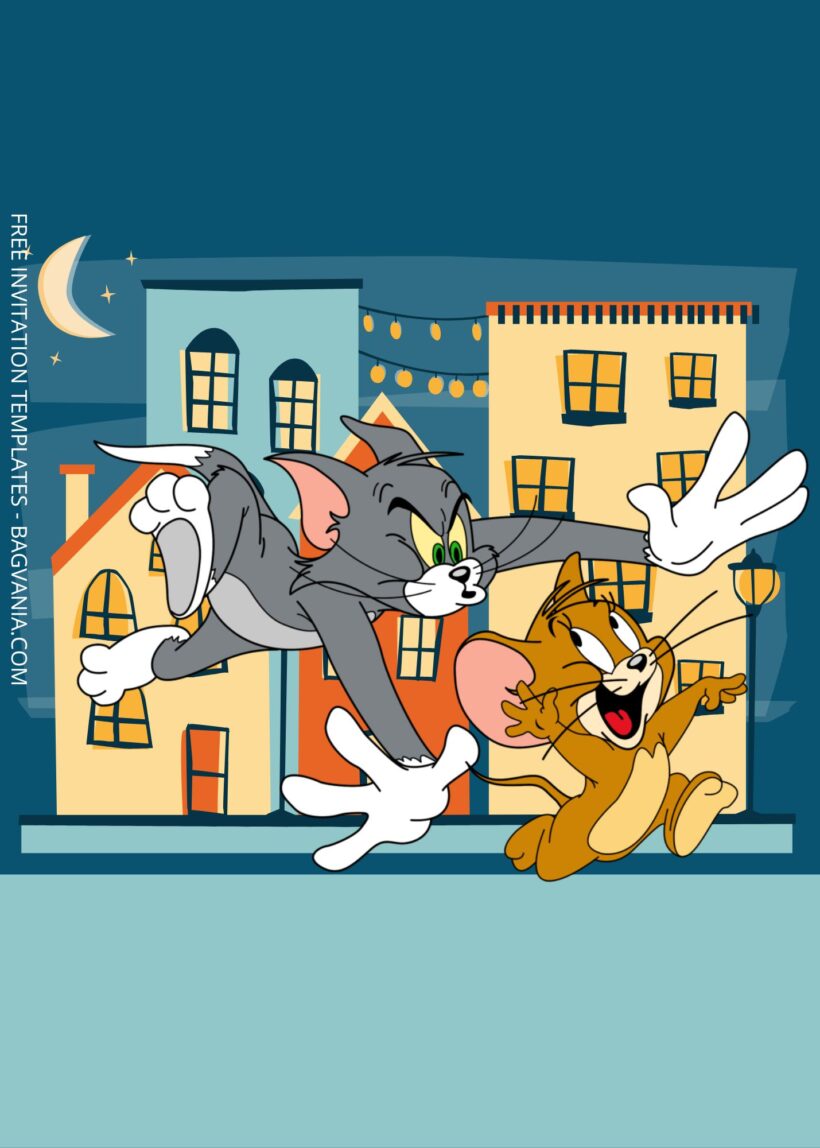 Blank Midnight Tom & Jerry Canva Birthday Invitation Templates Six