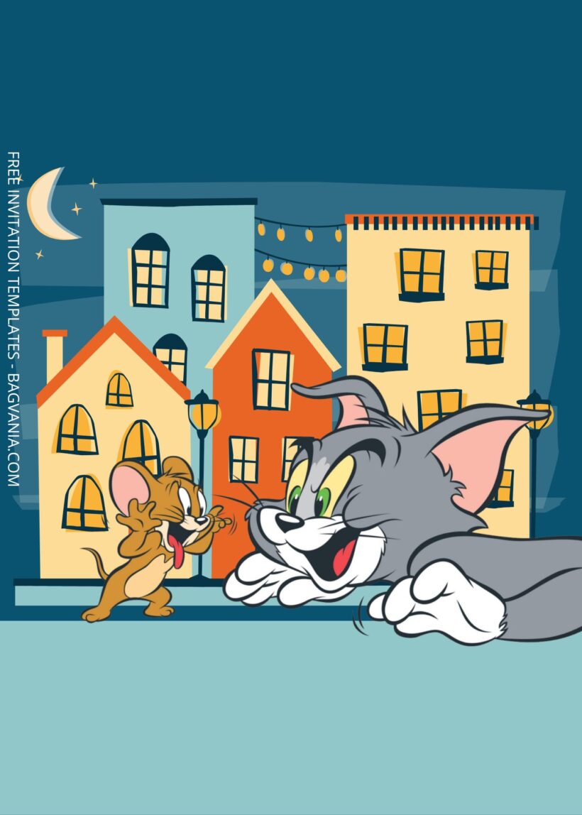 Blank Midnight Tom & Jerry Canva Birthday Invitation Templates Three
