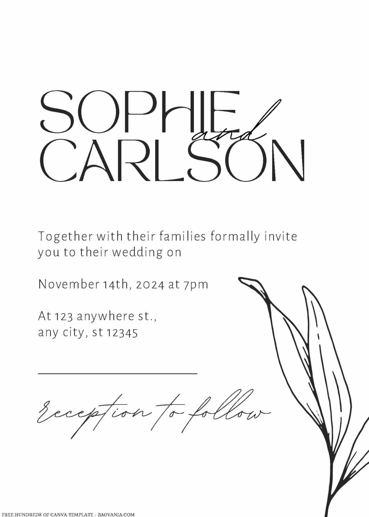 Free Editable Minimalist Olive Line Illustration Wedding Invitation 