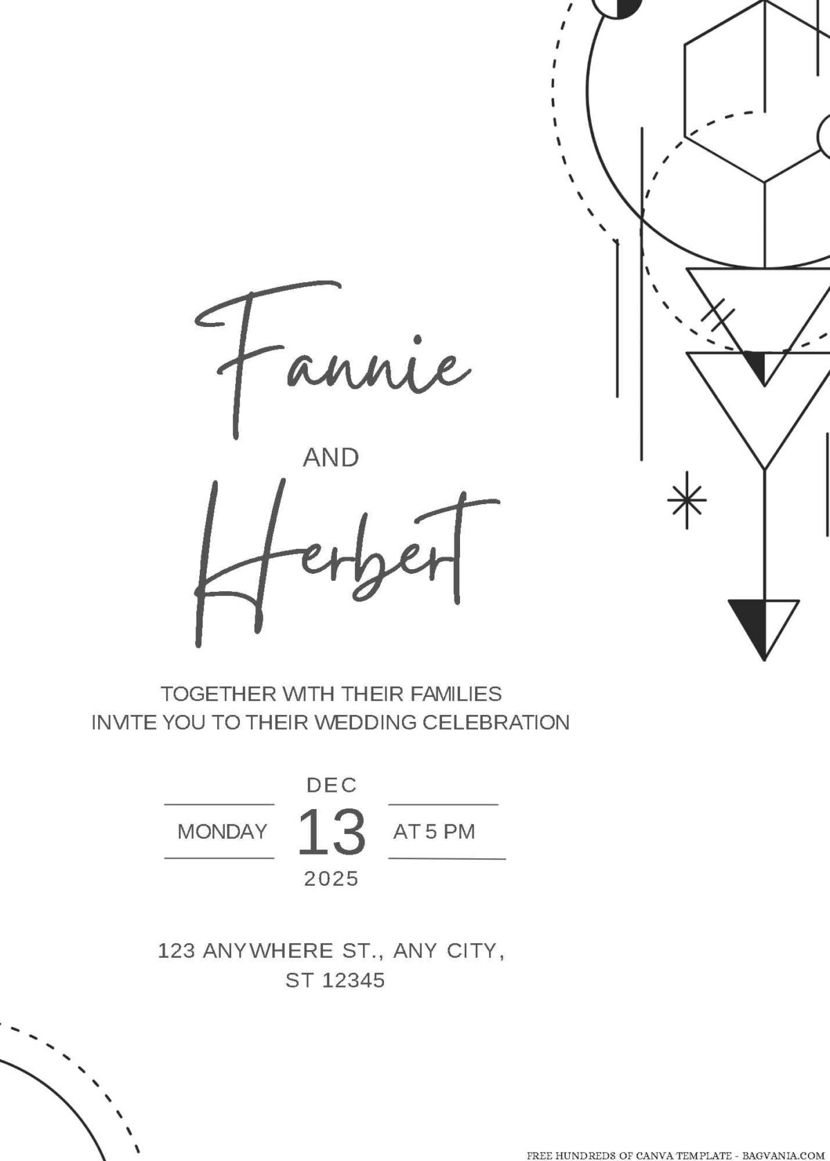 Free Editable Geometric Line Minimalist Wedding Invitation