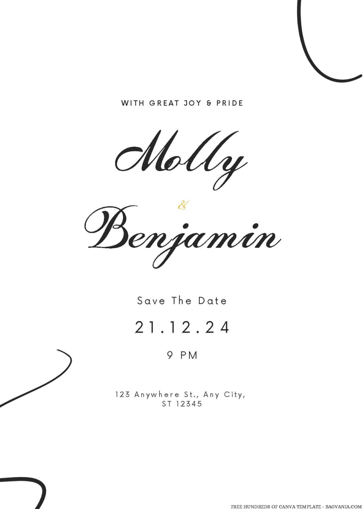 Free Editable Signature Abstract Black White Wedding Invitation