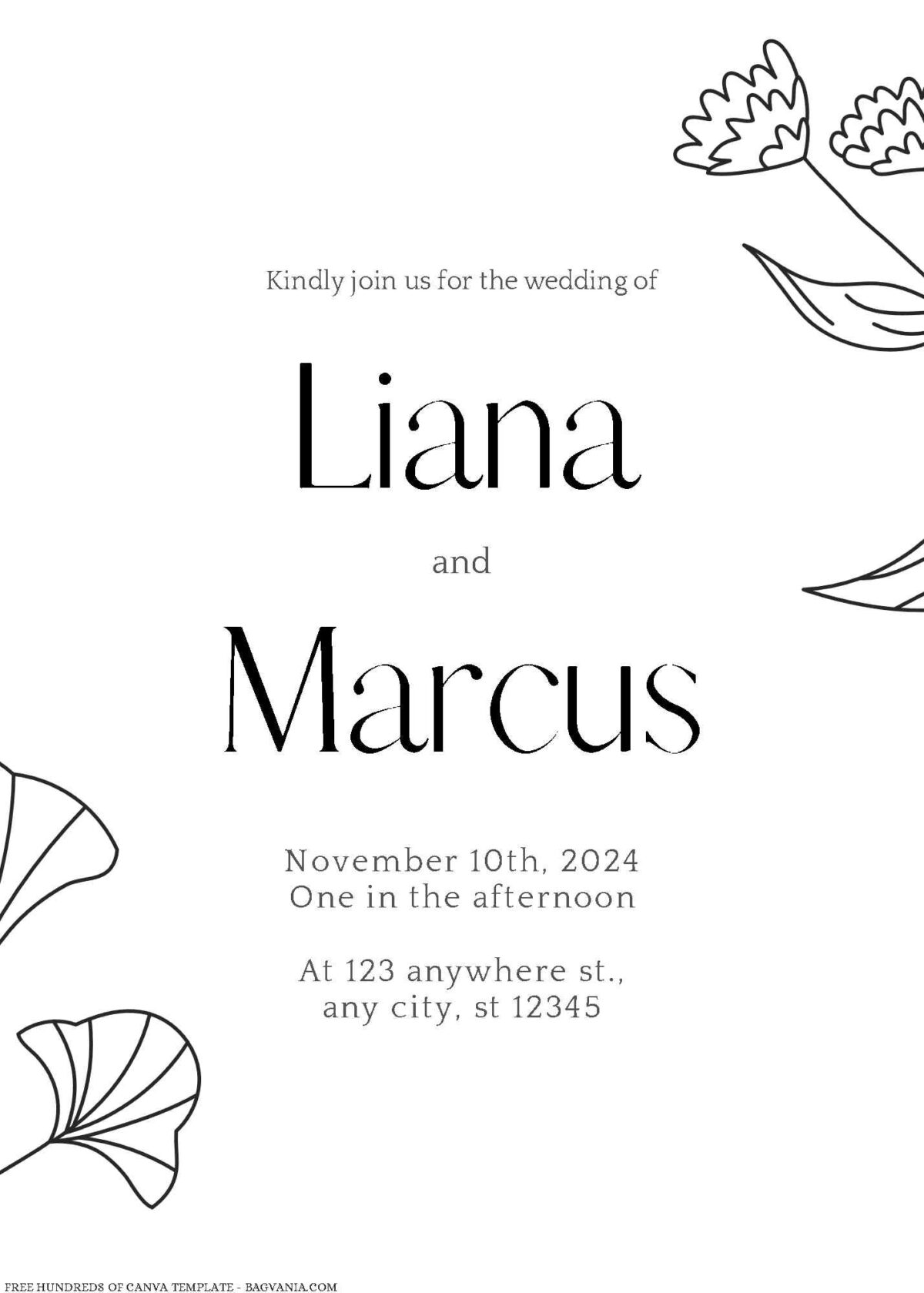 Free Editable Minimalist Rustic Floral Wedding Invitation