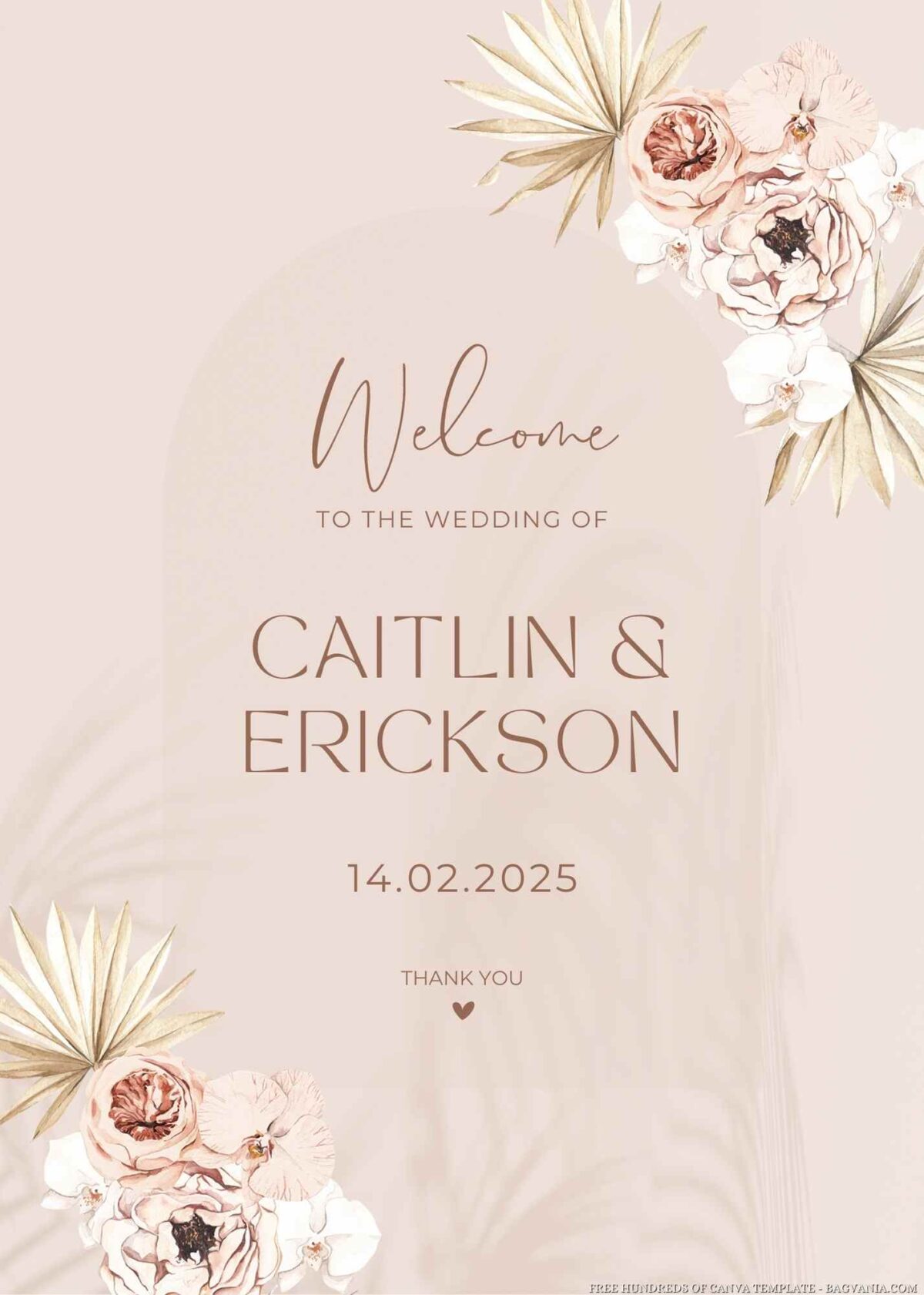 Free Editable Summer Pink Boho Floral Wedding Invitation