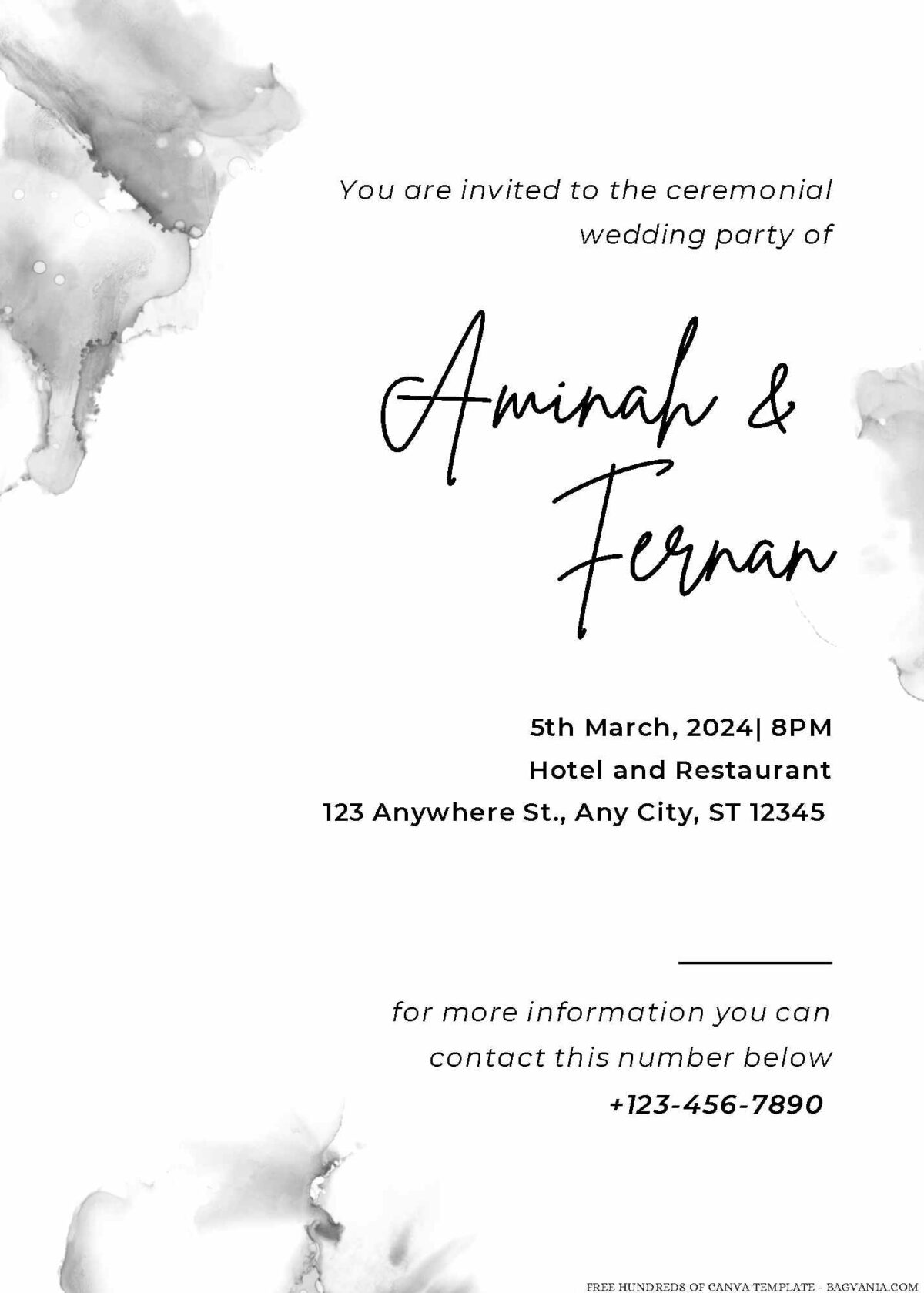 Free Editable Minimalist Abstract Watercolor Wedding Invitation