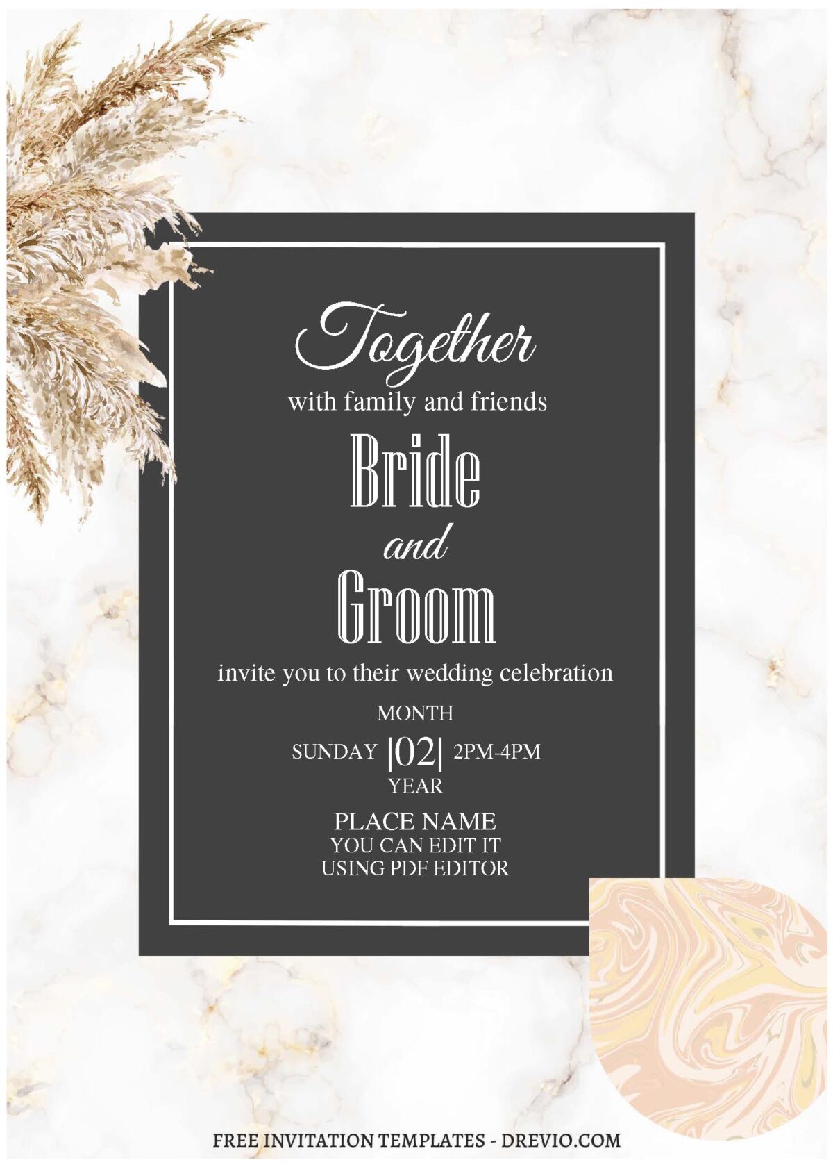 (Free Editable PDF) Fancy Rustic Pampas Wedding Invitation Templates  with rustic watercolor greenery pampas grass
