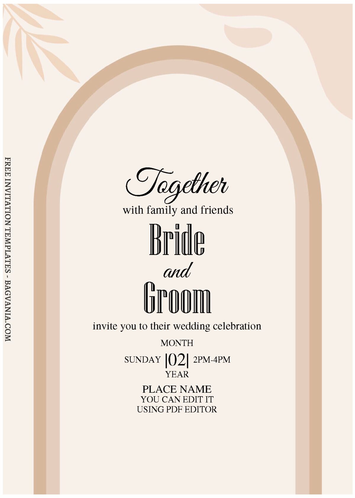 (Free Editable PDF) Greenery Arch Wedding Invitation Templates with elegant typefaces