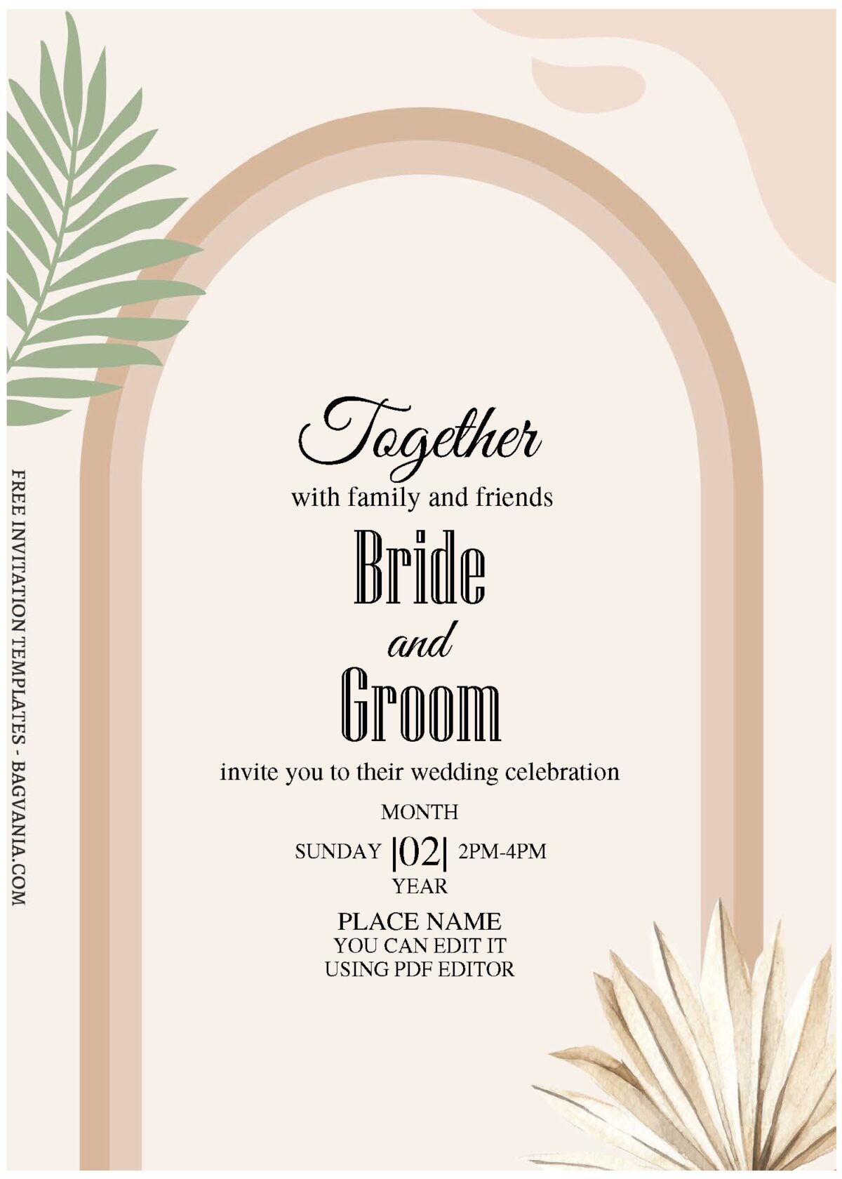 (Free Editable PDF) Greenery Arch Wedding Invitation Templates with rustic wooden arch